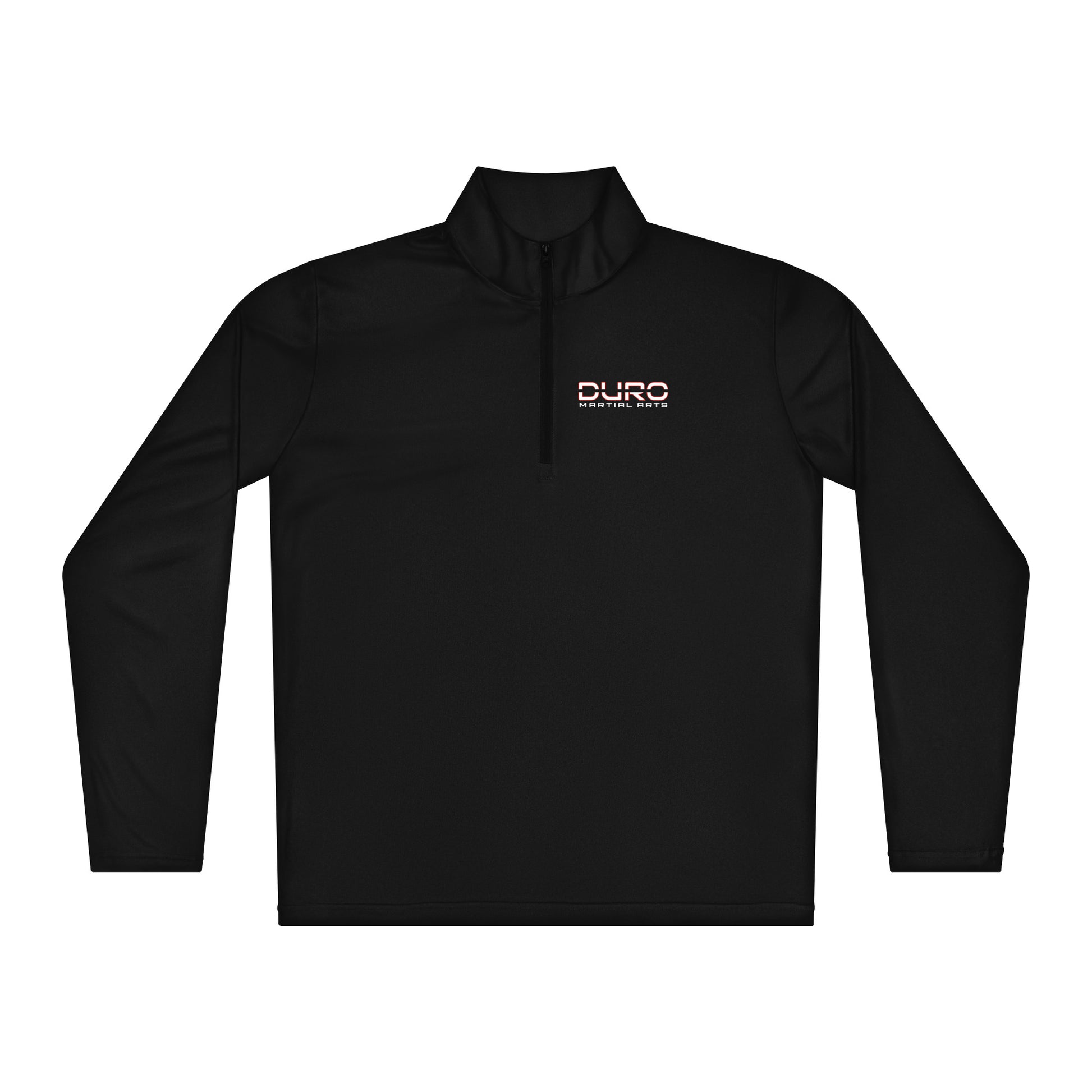 DURO Martial Arts performance quarter-zip in black, front view