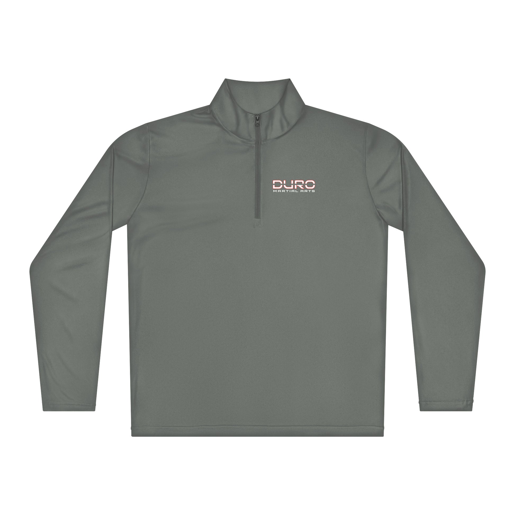 DURO Martial Arts performance quarter-zip in concrete grey, front view