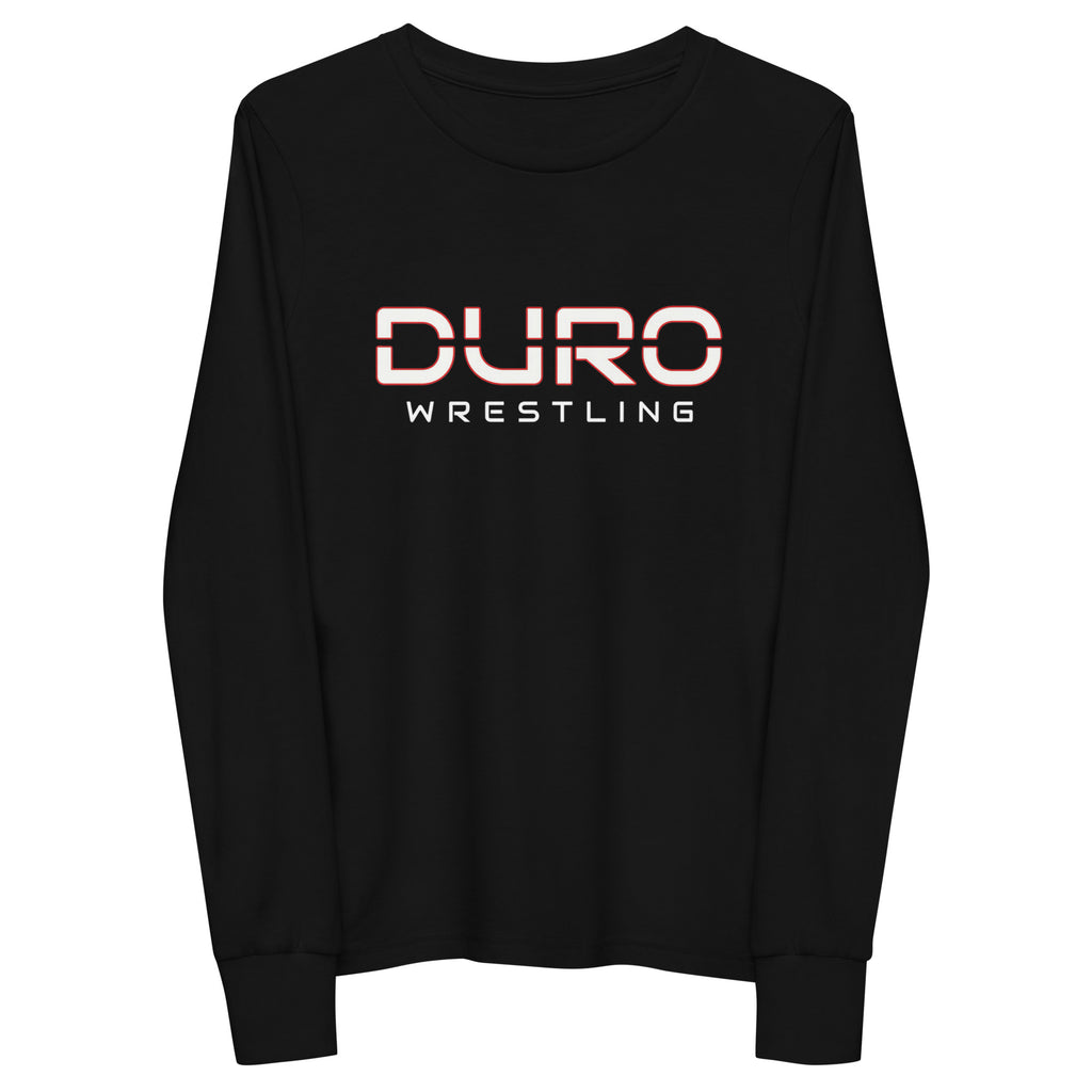 DURO Youth Wrestling long sleeve tee in black, front view