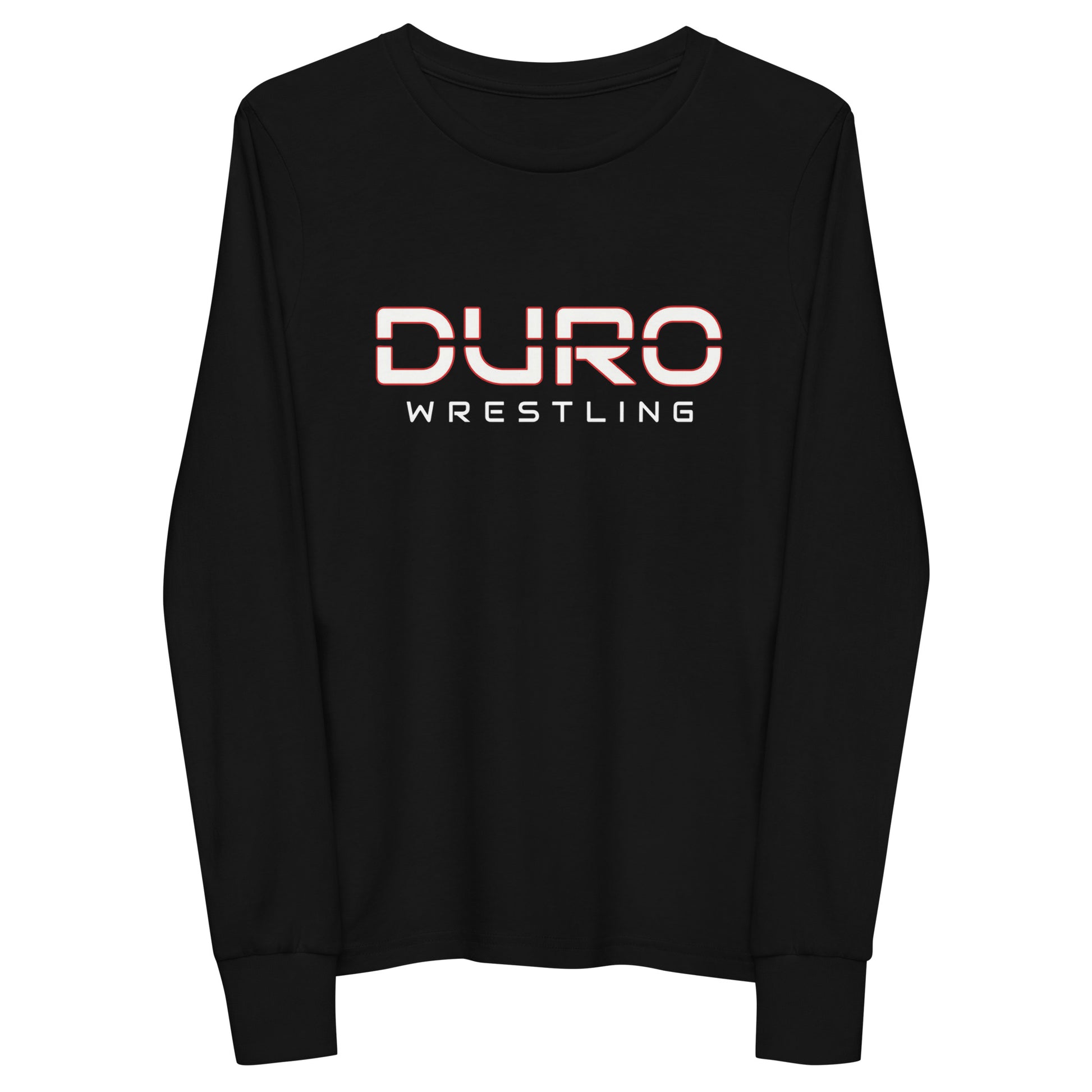 DURO Youth Wrestling long sleeve tee in black, front view