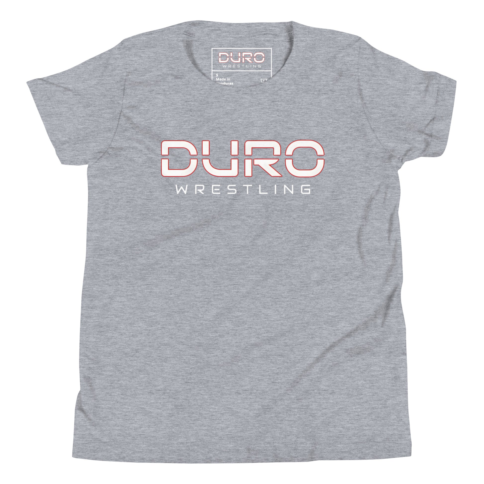 DURO Youth Wrestling everyday tee in athletic heather grey, front view