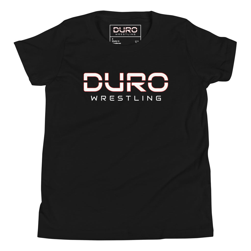 DURO Youth Wrestling everyday tee in black, front view