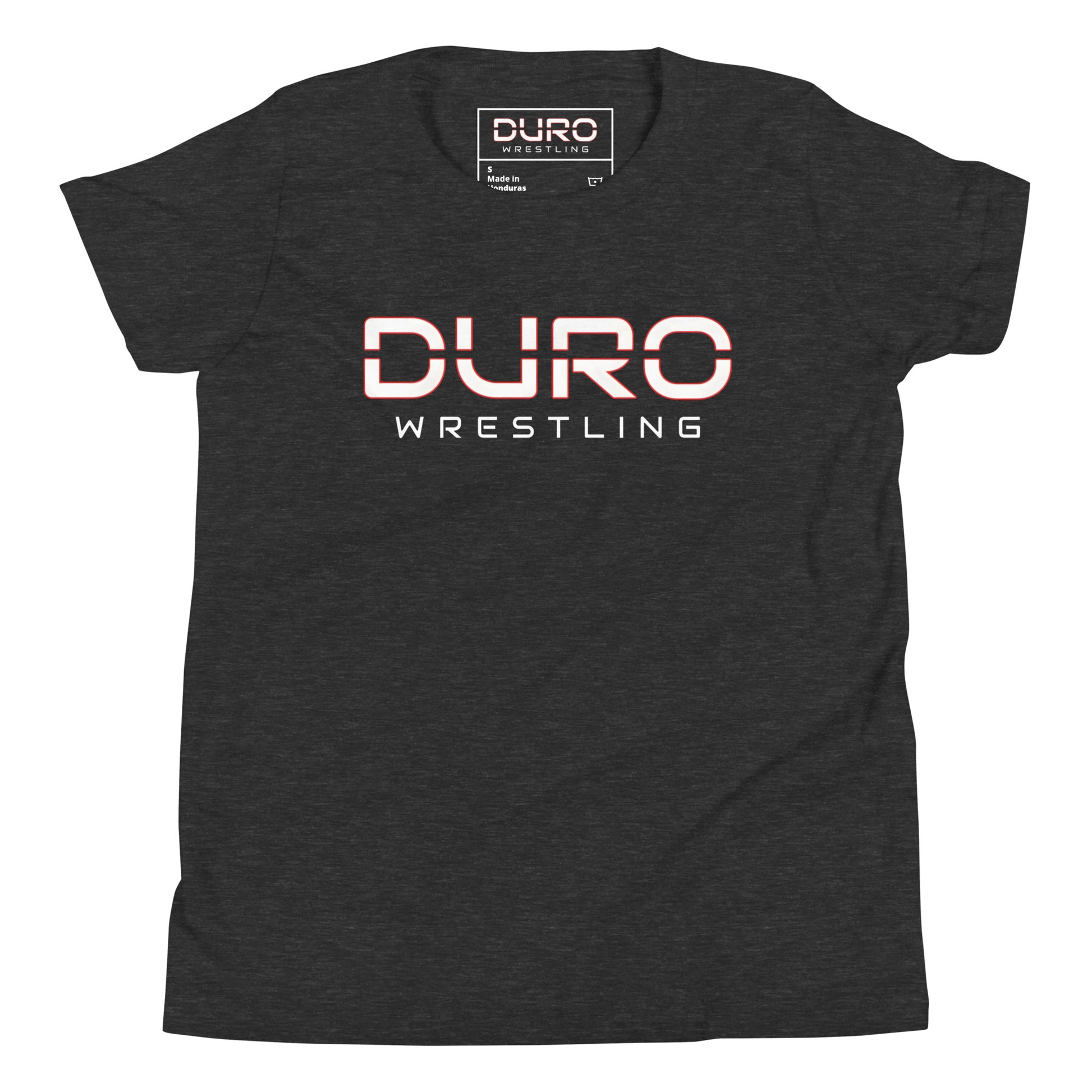 DURO Youth Wrestling everyday tee in dark grey heather, front view