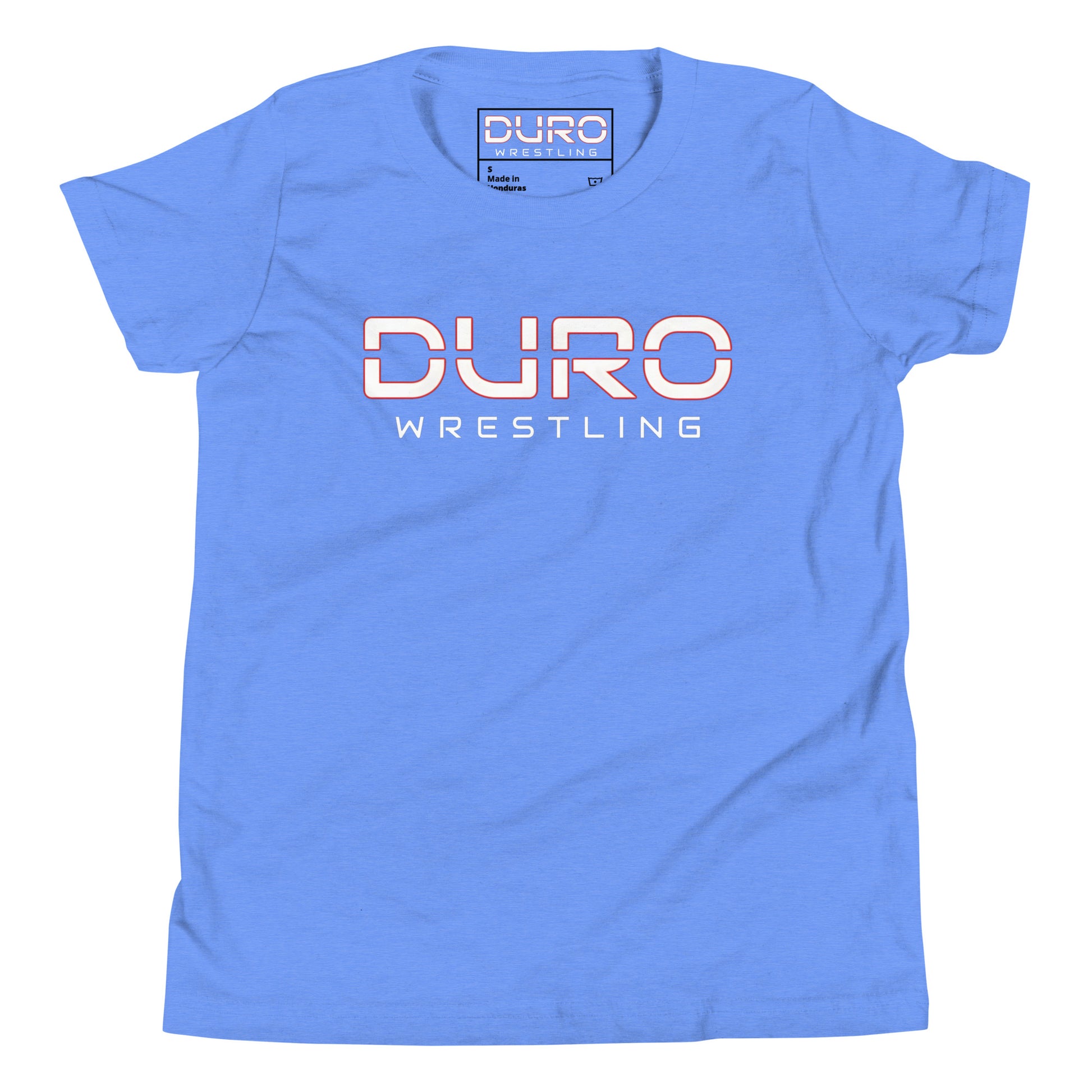 DURO Youth Wrestling everyday tee in heather columbia blue, front view