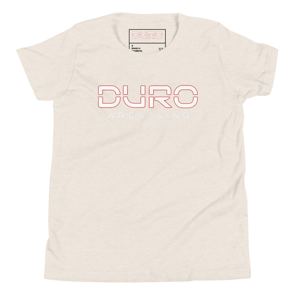 DURO Youth Wrestling everyday tee in heather dust, front view