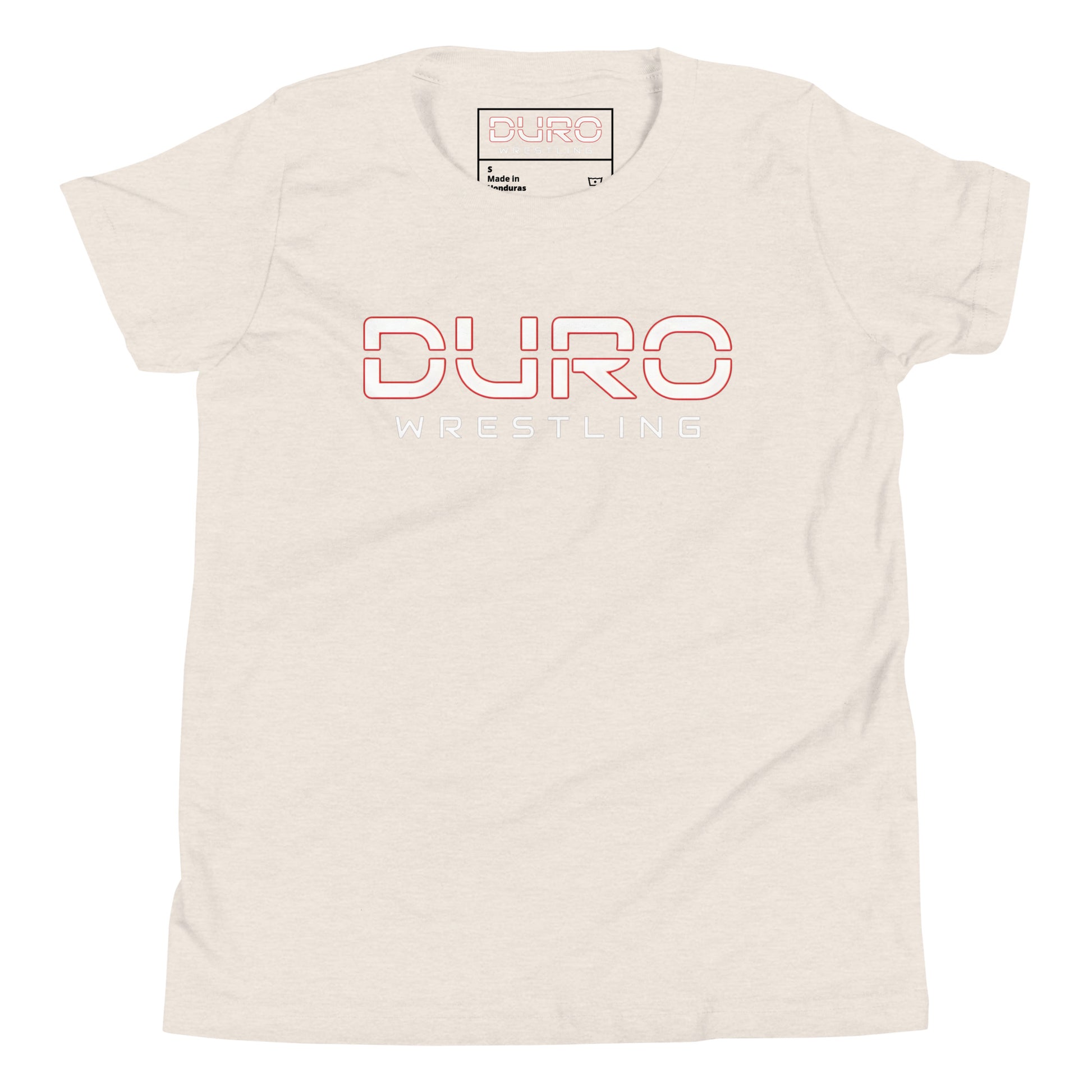 DURO Youth Wrestling everyday tee in heather dust, front view