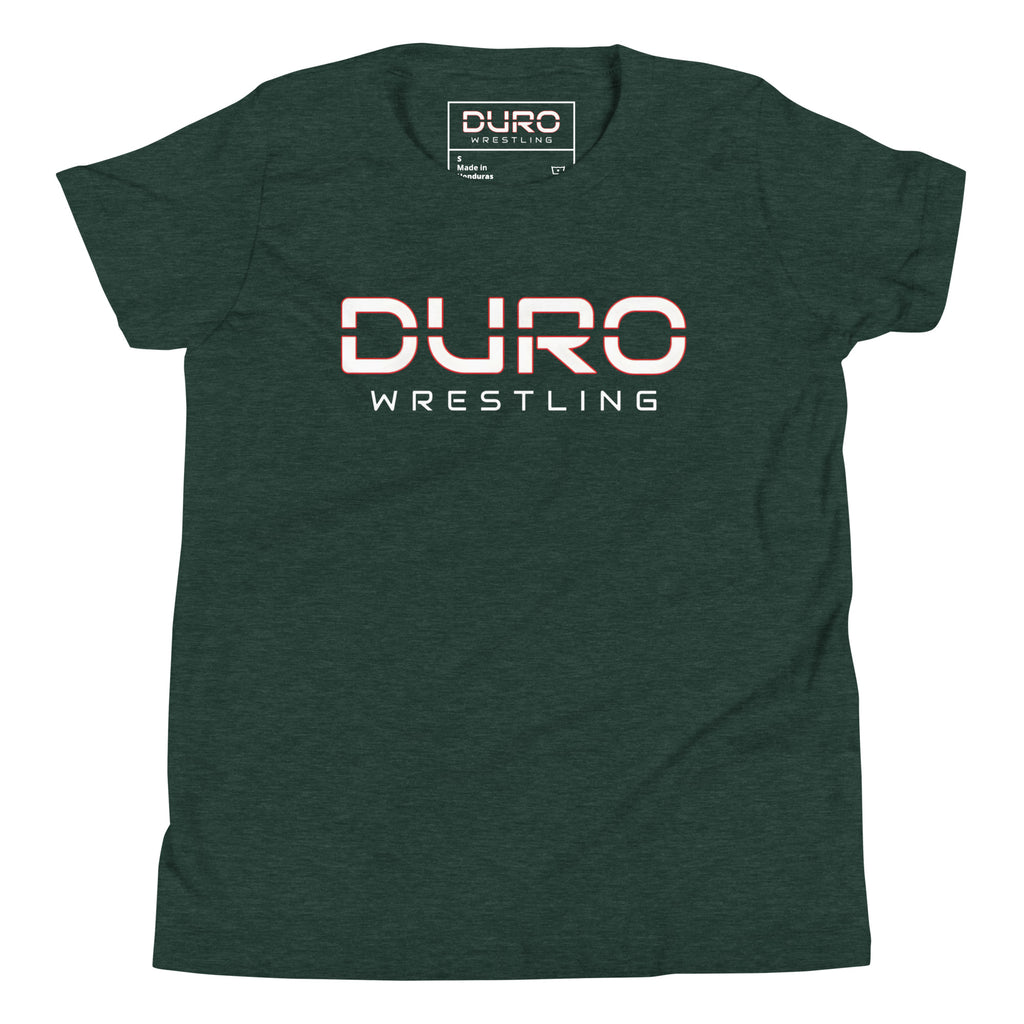 DURO Youth Wrestling everyday tee in heather forest green, front view