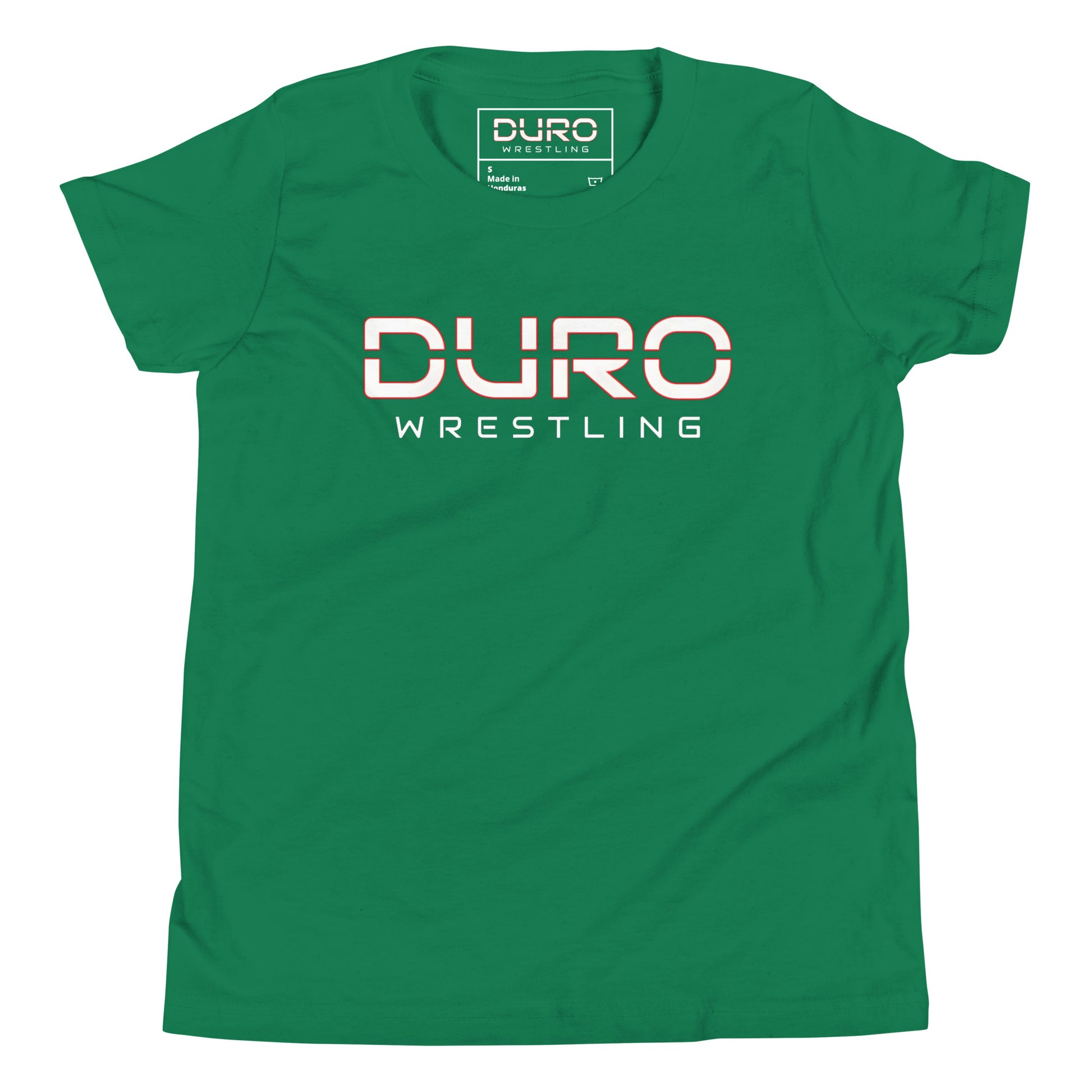 DURO Youth Wrestling everyday tee in kelly green, front view