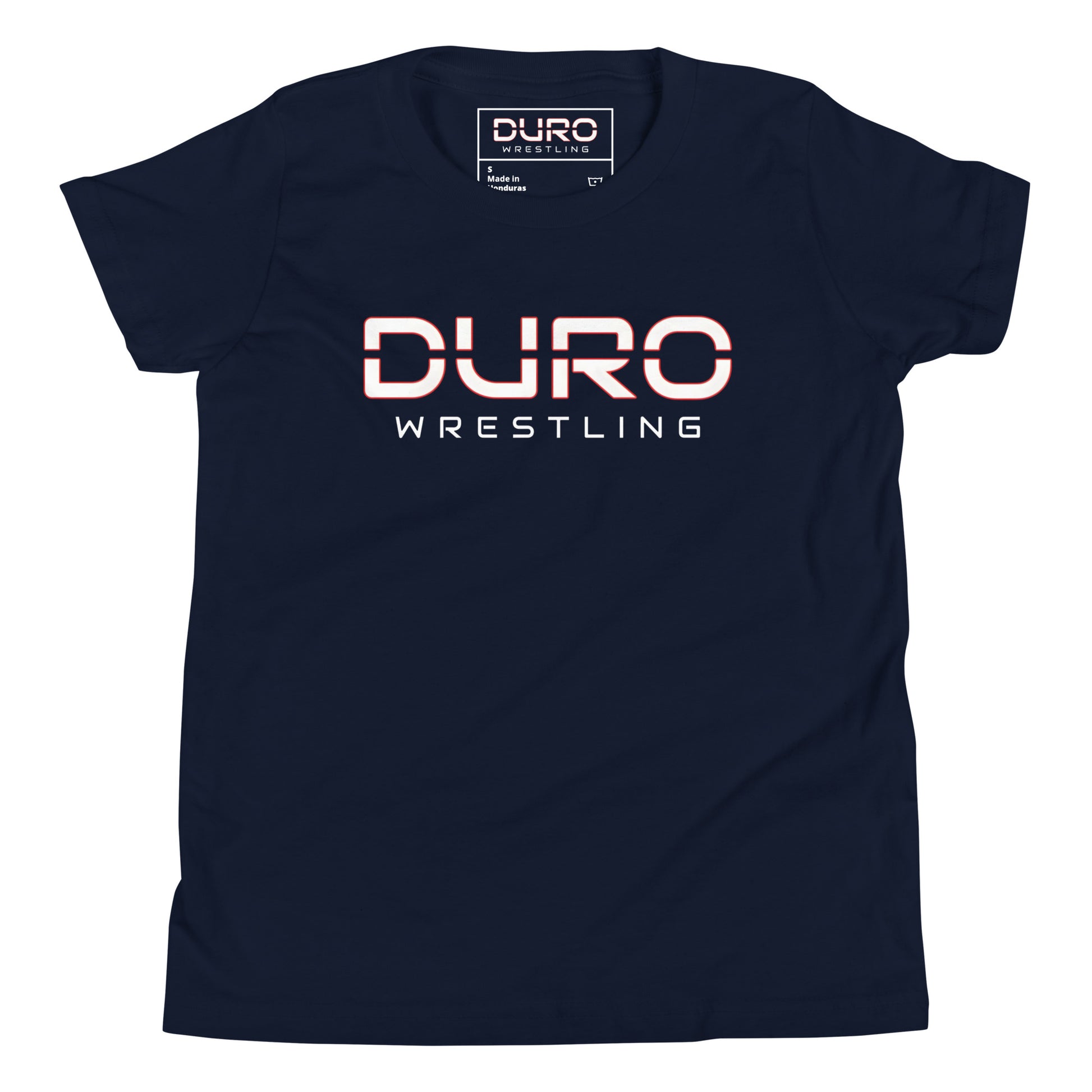 DURO Youth Wrestling everyday tee in navy, front view