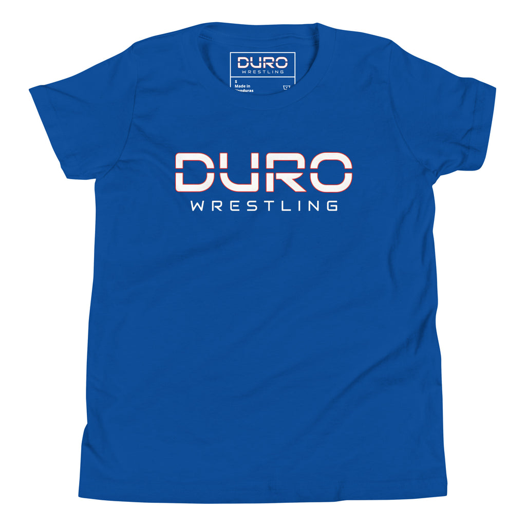 DURO Youth Wrestling everyday tee in true royal blue, front view